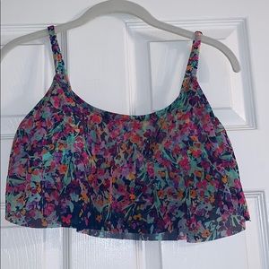 Navy blue and flowered pattern bikini top